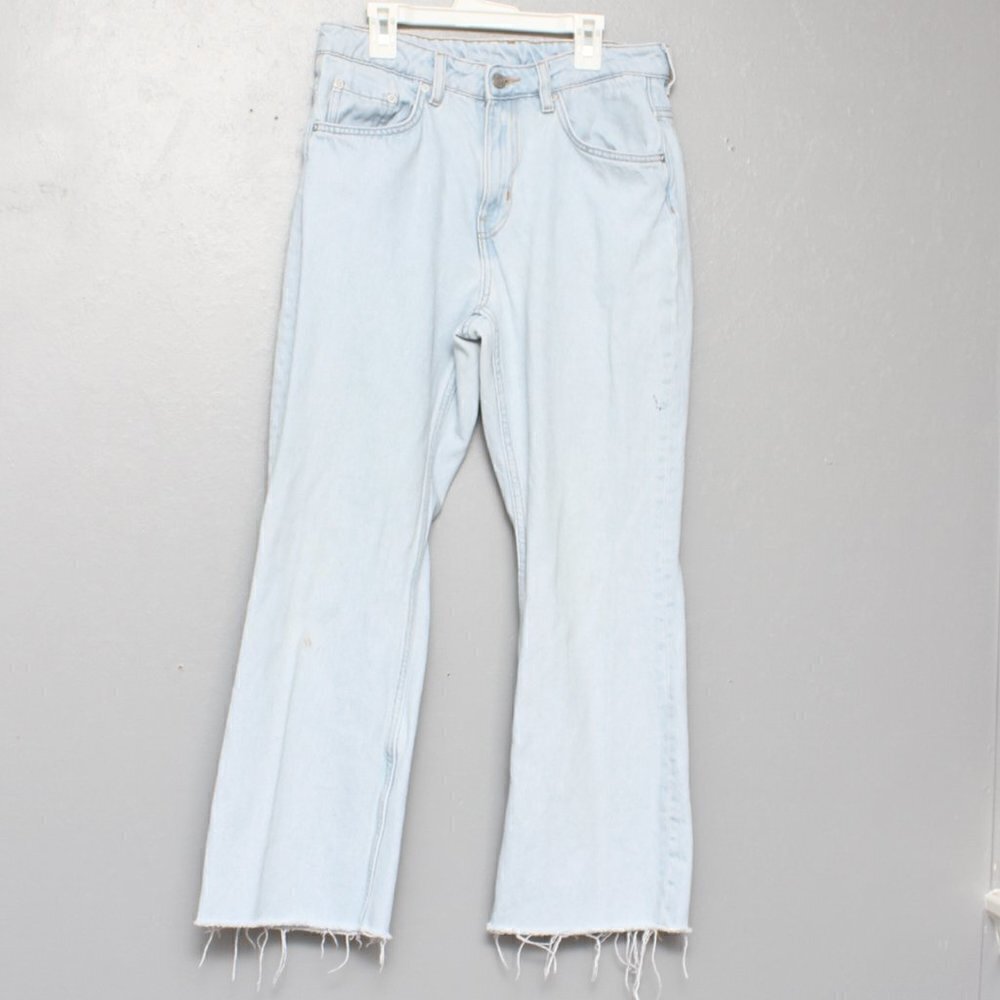 Weekday mile cropped sing blue raw hem wide leg jeans